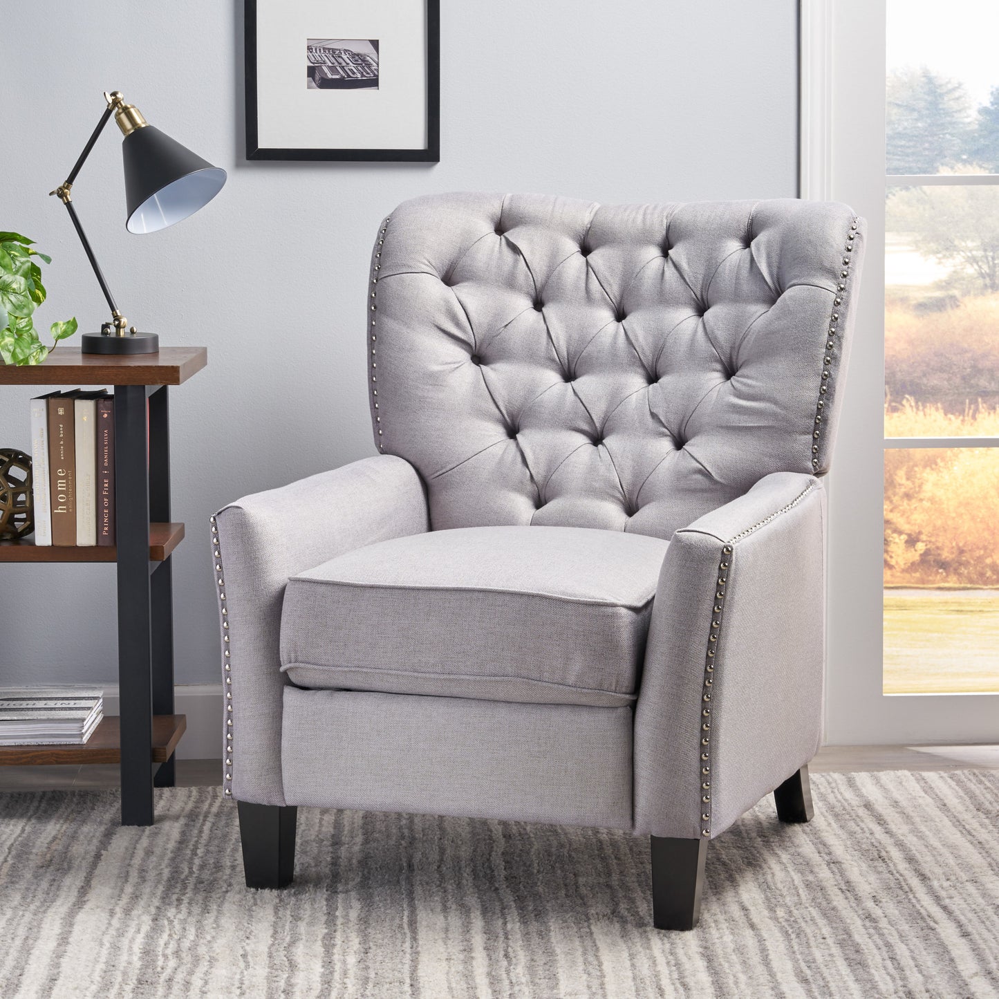 Modern Light Grey Fabric Push Back Recliner