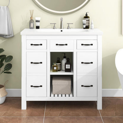 36"Bathroom Vanity with Undermount Sink,Modern Bathroom Storage Cabinet with 2 Drawers and 2 Cabinets,Solid Wood Frame Bathroom Cabinet