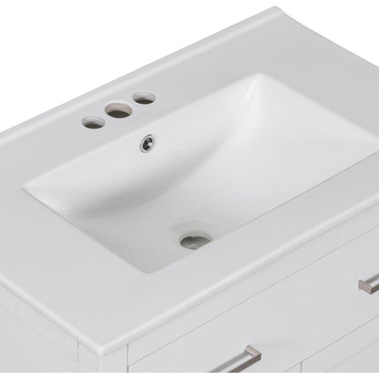 30-inch Bathroom Vanity with Ceramic Sink, Modern White Single Bathroom Cabinet with 2 Doors and a Shelf, Soft Close Doors