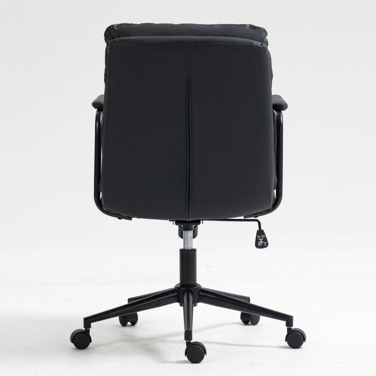 Office Chair,Mid Back Home Office Desk Task Chair with Wheels and Arms Ergonomic PU Leather Computer Rolling Swivel Chair with Padded Armrest,The back of the chair can recline 40 (Black)