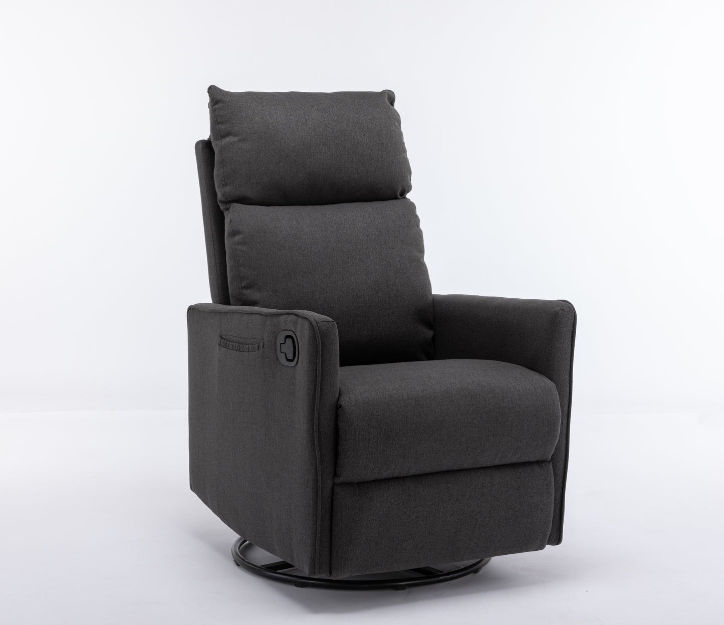 Cotton Linen Fabric Swivel Rocking Chair Glider Rocker Recliner Nursery Chair With Adjustable Back And Footrest For Living Room Indoor,Dark Gray