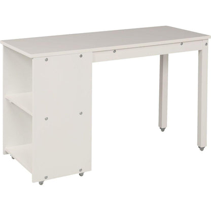 Low Study Twin Loft Bed with Cabinet and Rolling Portable Desk - White