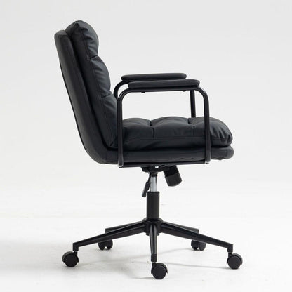 Office Chair,Mid Back Home Office Desk Task Chair with Wheels and Arms Ergonomic PU Leather Computer Rolling Swivel Chair with Padded Armrest,The back of the chair can recline 40 (Black)