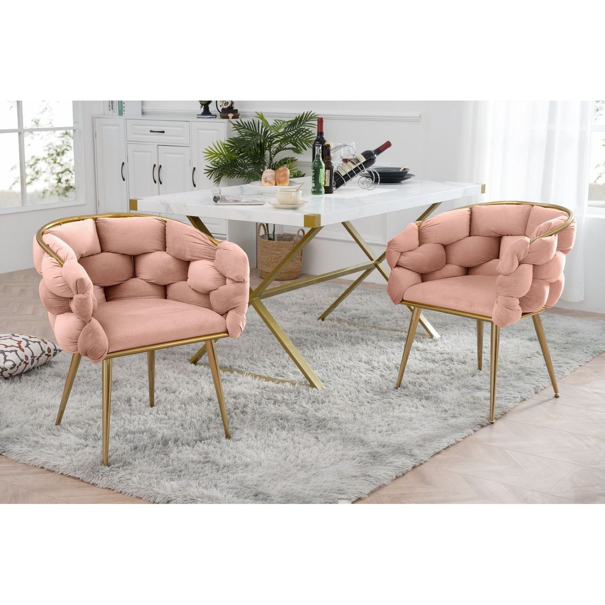 Luxury modern simple leisure velvet single sofa chair bedroom lazy person household dresser stool manicure table back chair pink set of 2
