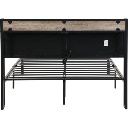 Full Size Metal Platform Bed Frame with upholstery storage function Headboard and USB LINER and Footboard, No Box Spring Needed, Large Under Bed Storage, Easy Assemble