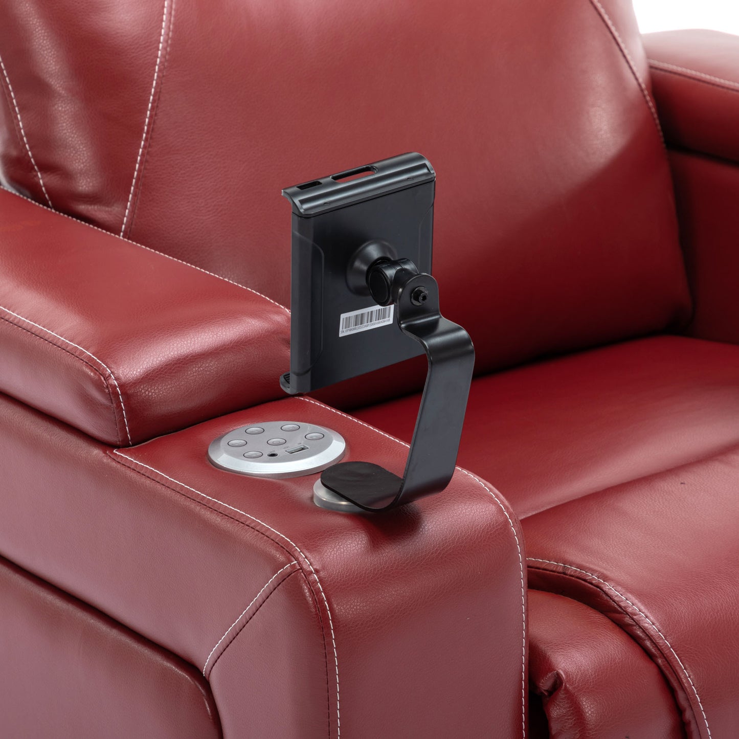 270 Degree Swivel PU Leather Power Recliner Individual Seat Home Theater Recliner with Surround Sound, Cup Holder, Removable Tray Table, Hidden Arm Storage for Living Room, Red