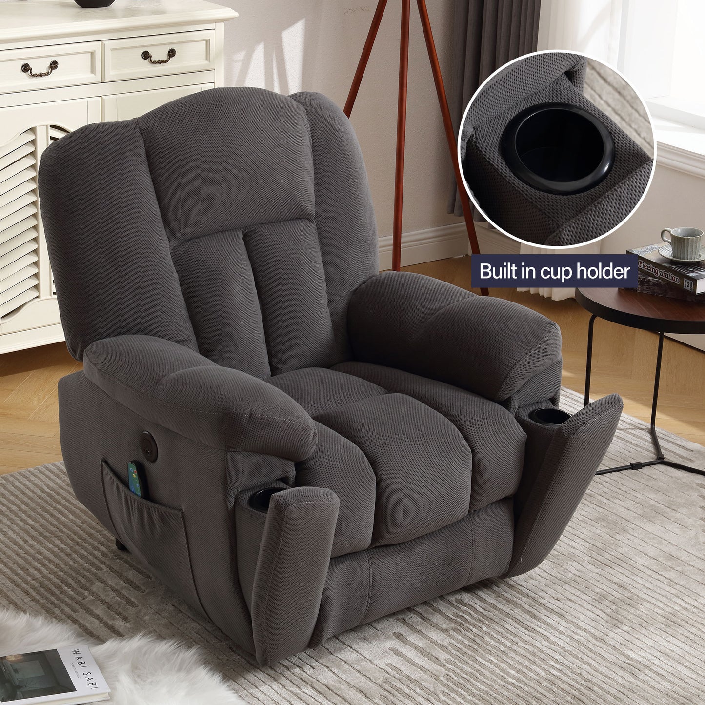 Power Lift Recliner Chair Recliners for Elderly with Heat and Massage Recliner Chair for Living Room with Infinite Position and Side Pocket,USB Charge Port(GREY)