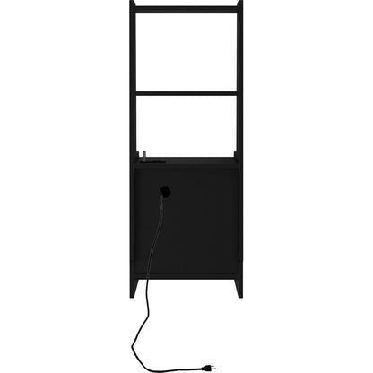 Nightstand with Charging Station, Smart Nightstand with Night Light, Modern Night Stand with Bookshelf, Bedside Tables with Storage Cabinet for Bedroom, Black