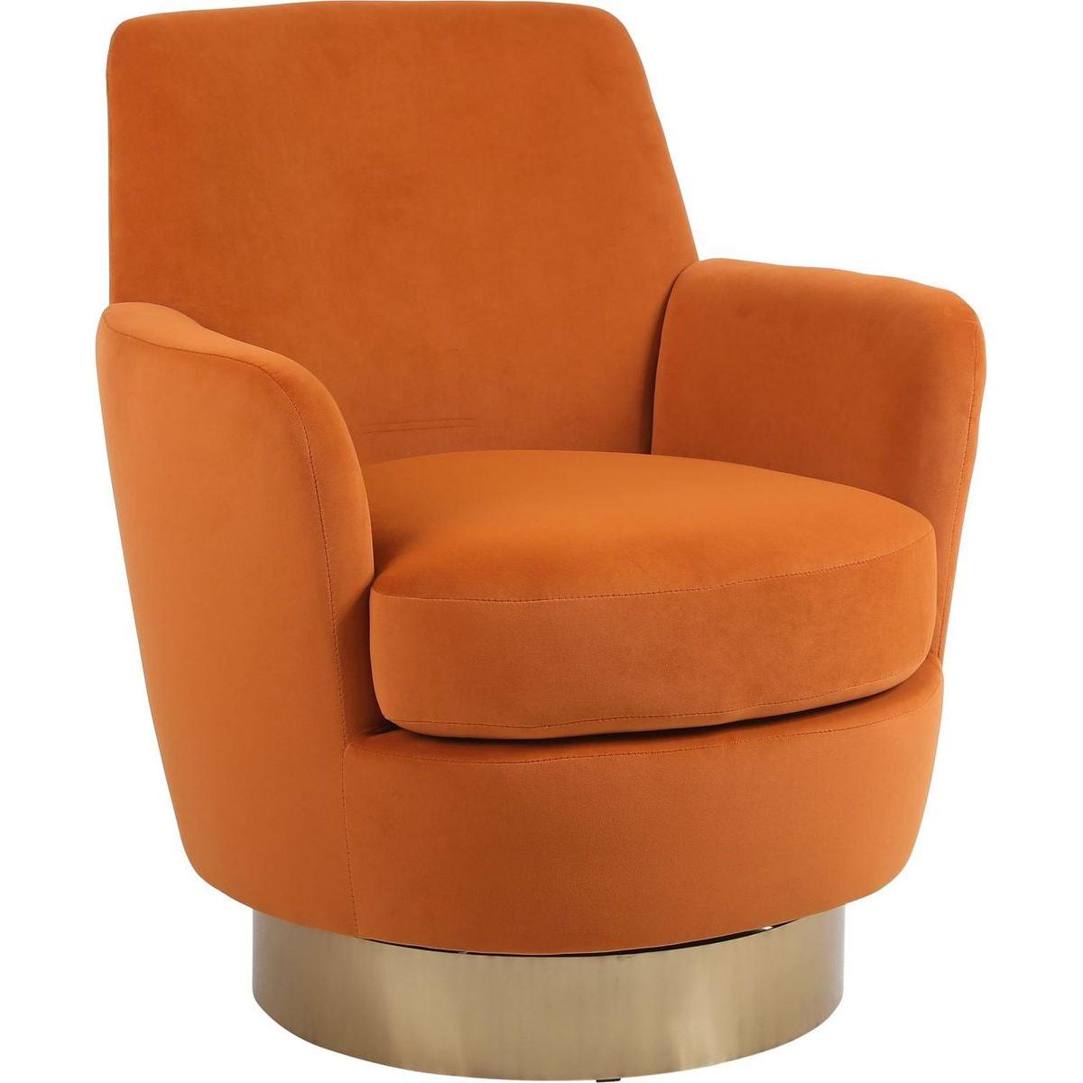 Velvet Swivel Barrel Chair, Swivel Accent Chairs Armchair for Living Room, Reading Chairs for Bedroom Comfy, Round Barrel Chairs with Gold Stainless Steel Base (Orange)