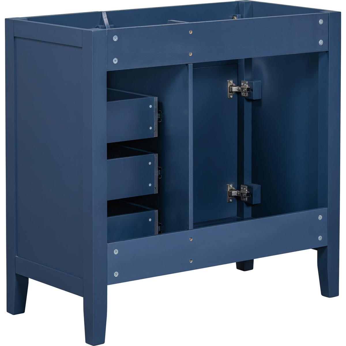 36" Bathroom Vanity without Sink, Cabinet Base Only, Bathroom Cabinet with Drawers, Solid Frame and MDF Board, Blue