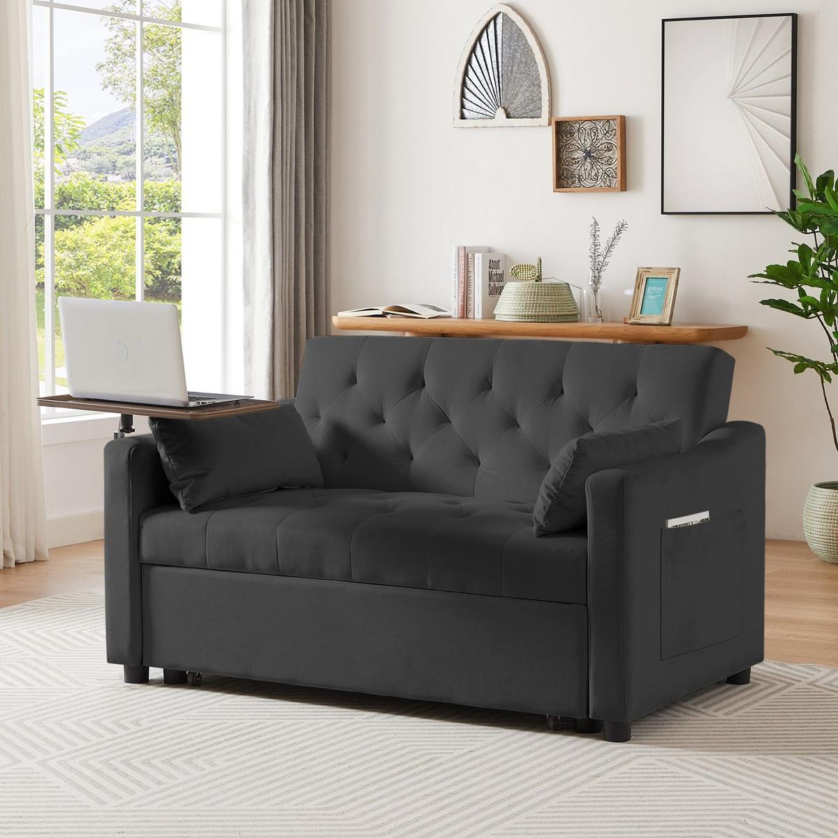 BLACK VELVET SOFA BED