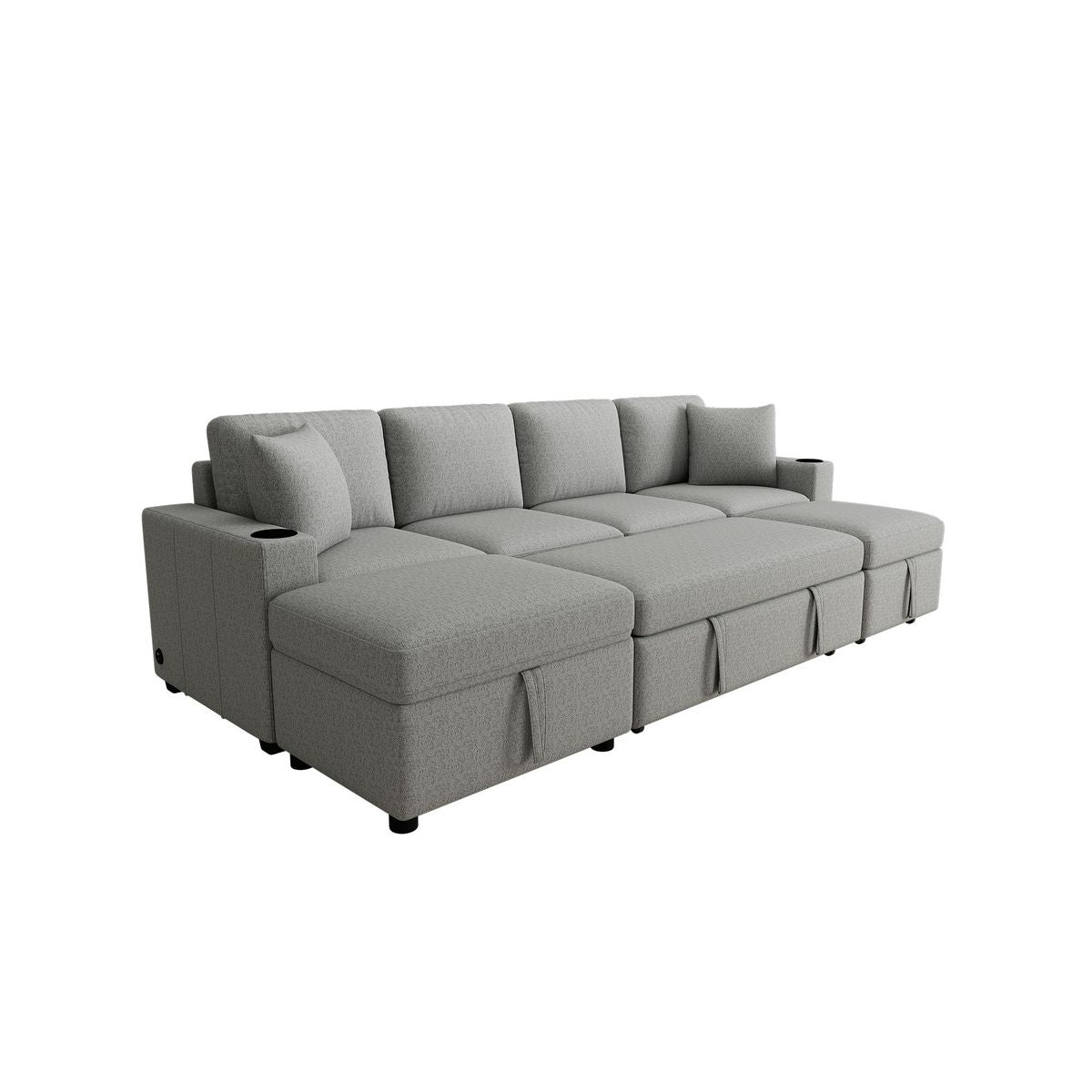 109.1' Sectional Sofa Convertible Pull-out Sofa Bed with Movable Storage Ottoman, Gray Chenille Fabric