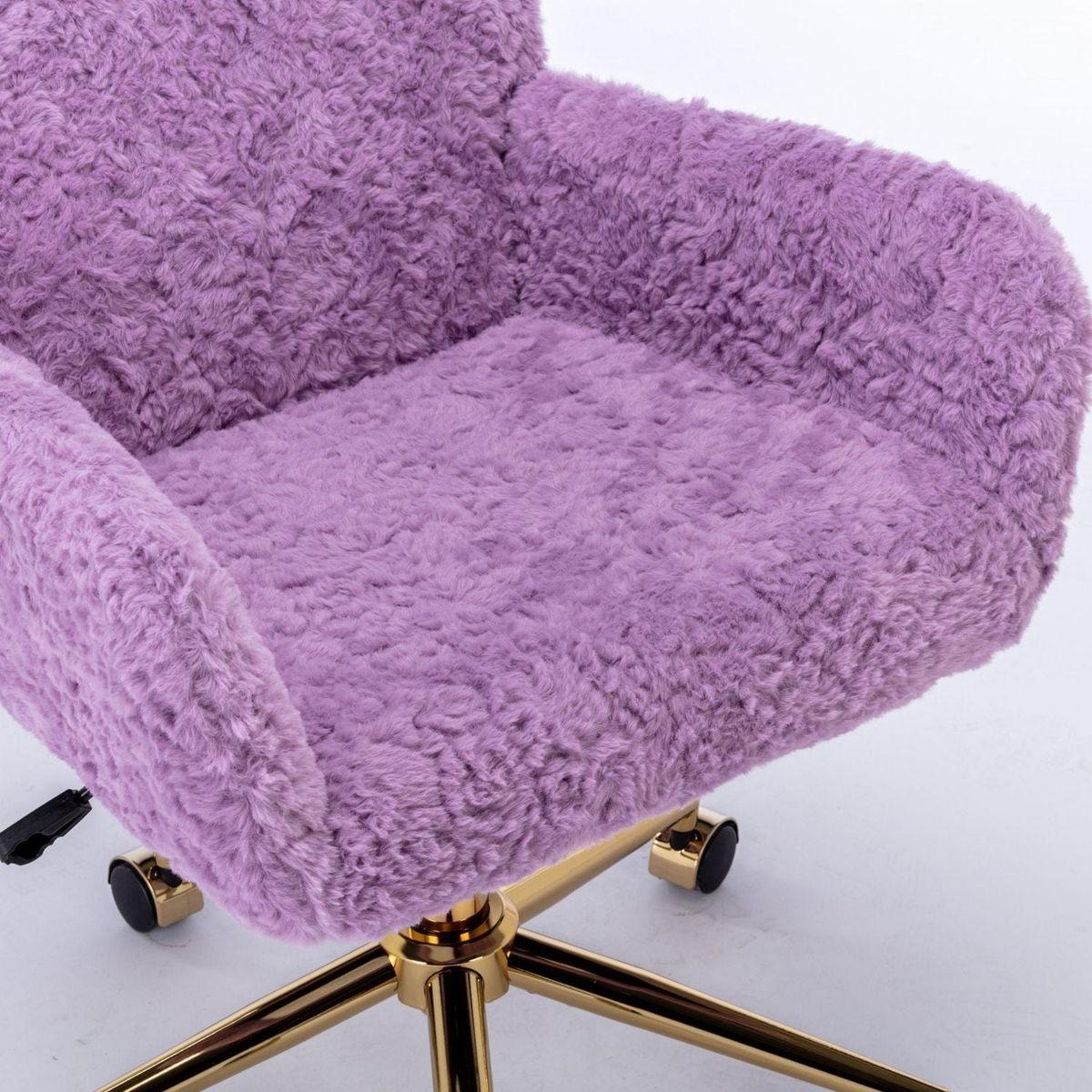 Office Chair,Artificial rabbit hair Home Office Chair with Golden Metal Base,Adjustable Desk Chair Swivel Office Chair,Vanity Chair(Violet) - Streamdale Furniture
