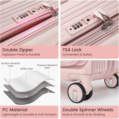 Luggage Sets 3 Piece(20/24/28), Expandable Carry On Luggage with TSA Lock Airline Approved, 100% PC Hard Shell and Lightweight Suitcase with Front Pocket and Spinner Wheels