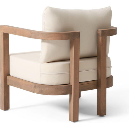 Outdoor Acacia Wood Patio Club Chair, Patio Furniture,Waterproof Thick Cushion Deep Seating for Porch, Garden, Backyard, Balcony, Weight Capacity 400lbs, Brown wash, Beige cushion