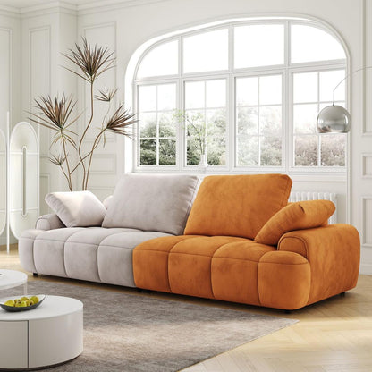 86.6"Large size two Seat Sofa,Modern Upholstered,Gray paired with yellow suede fabric Increase in sitting height
