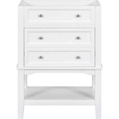 24" Bathroom Vanity Without Sink, Base Only, Solid Wood Frame, Bathroom Storage Cabinet with Drawer and Open Shelf, White