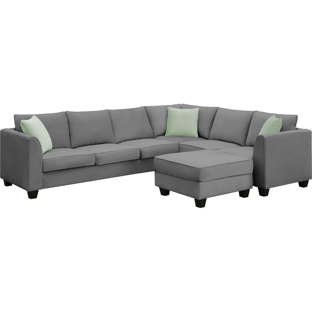 112x87" Sectional Sofa Couches Living Room Sets, 7 Seats Modular Sectional Sofa with Ottoman, L Shape Fabric Sofa Corner Couch Set with 3 Pillows, Grey(New of GS008210AAG)