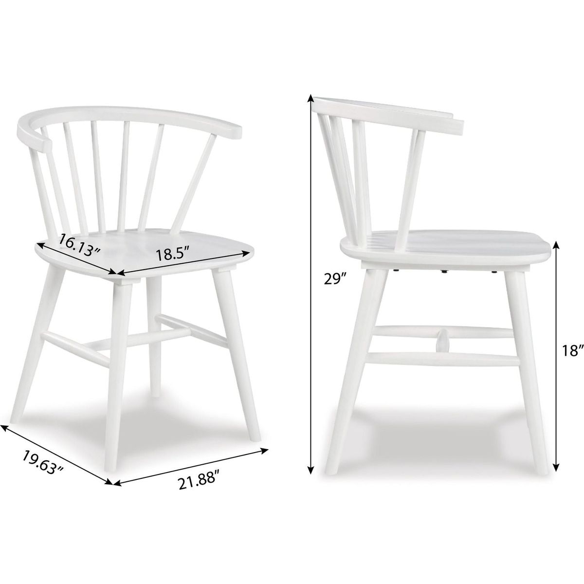 Alwynn Contemporary Wooden Spindle Back Dining Chairs, Windsor Chairs, Set of 2, White