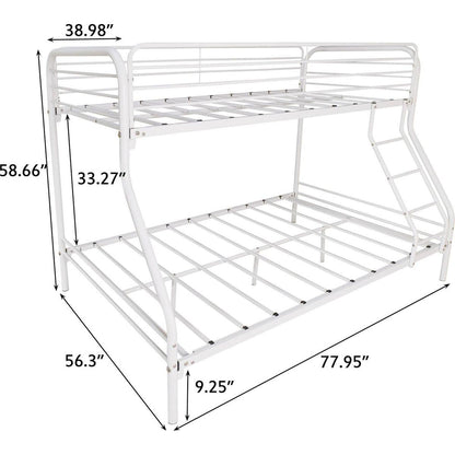 Twin-Over-Full Metal Bunk Bed, Heavy Duty Bunk Bed,Easy Assembly with Enhanced Upper-Level Guardrail, White