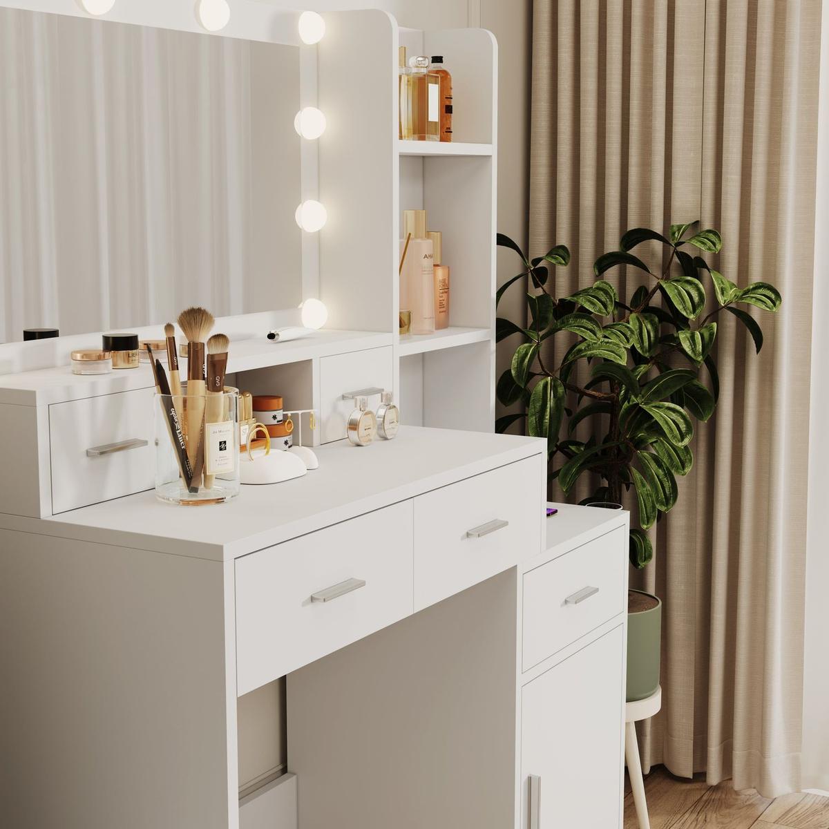 Newly designed smart mirror dressing table with drawers and storage cabinet, dressing table with dressing pad for bedroom, dressing room