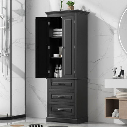 Tall Storage Cabinet with Three Drawers for Bathroom/Office, Black