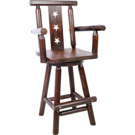 Rustic Bar Stool - Fir Wood Construction, Chair withDecorative Star Backrest, Footrest,Wide Armrest, Rustic Kitchen Stool, Tall Bistro Chair for Dining Room, Restaurant, Pub, 4-Foot,brown color