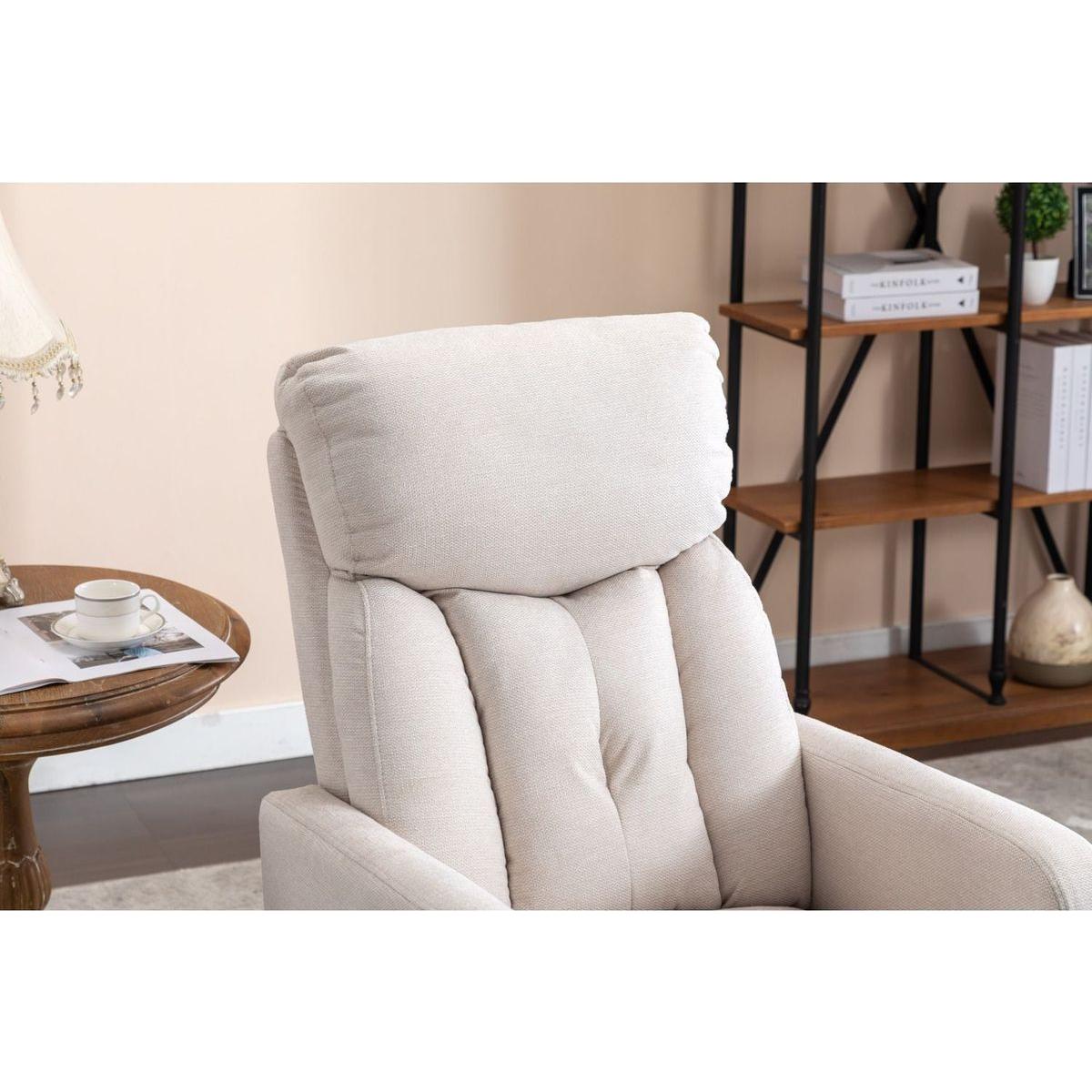 Linen Fabric Swivel Rocking Chair Gilder Chair With Pocket,Beige