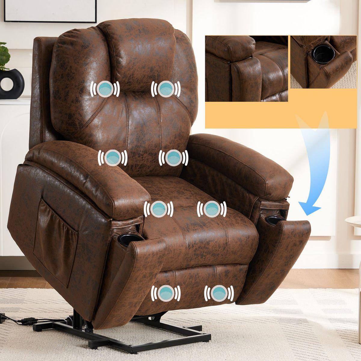 Power Lift Recliner Chair with Massage Elderly, Overstuffed Wide Recliners, Heavy Duty and Safety Motion Reclining Mechanism