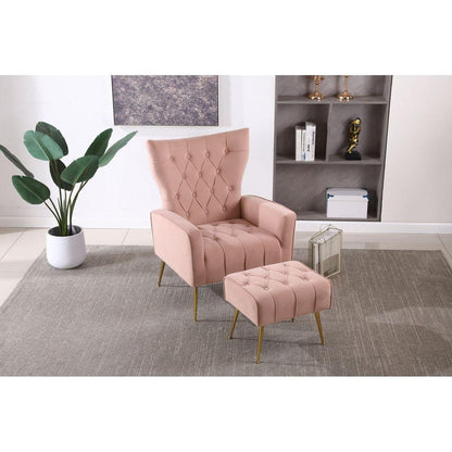 Modern Accent Chair with Ottoman, Comfy Armchair for Living Room, Bedroom, Apartment, Office (Pink)