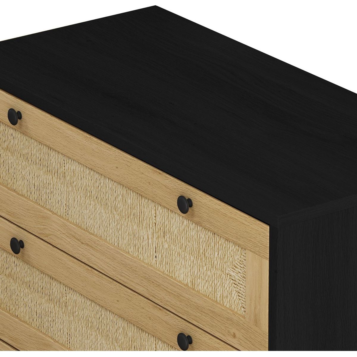 30.31"3-Drawers Storage Cabinet Rope Woven Drawer,for Bedroom,Living Room,Dining Room,Hallways,Black