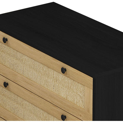 30.31"3-Drawers Storage Cabinet Rope Woven Drawer,for Bedroom,Living Room,Dining Room,Hallways,Black