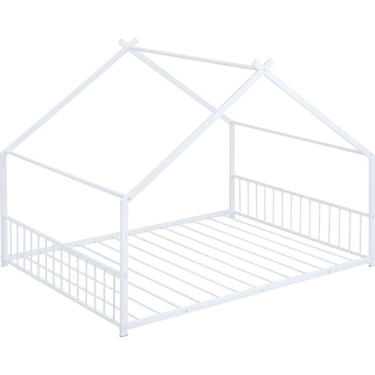 Full Size Metal House Bed, White