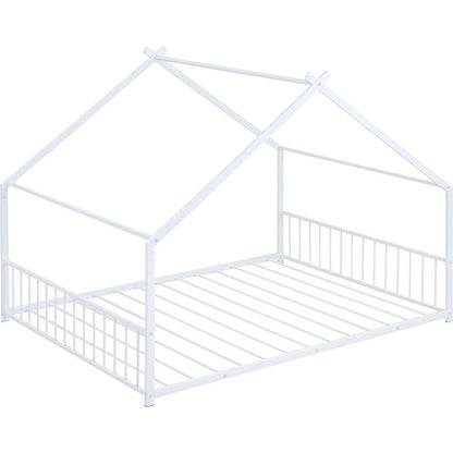 Full Size Metal House Bed, White