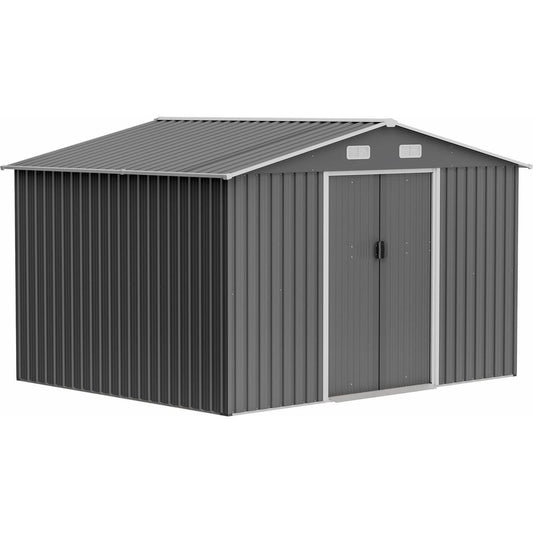 10X8 FT Outdoor Storage Shed, Metal Foundation & Lockable Doors, Tool Shed for Garden, Patio, Backyard, Lawn, Grey