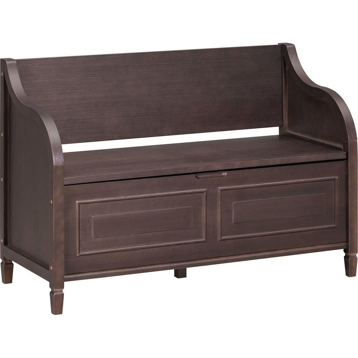 Rustic Style Solid wood Entryway Multifunctional Storage Bench with Safety Hinge (Espresso + Beige)