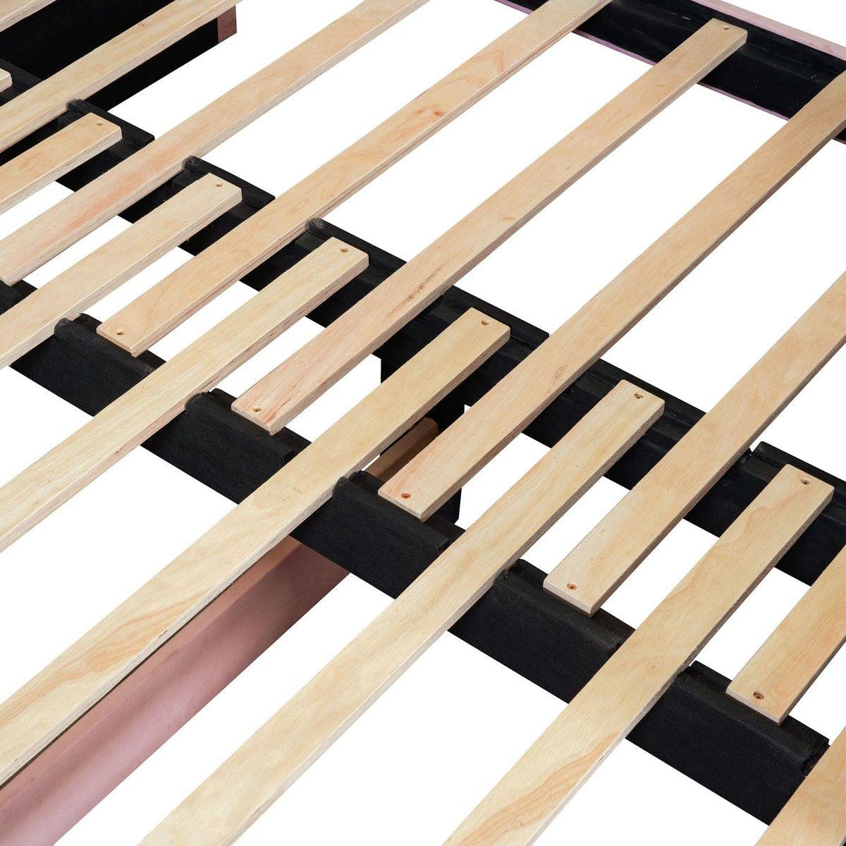 Twin Size Upholstered daybed with Cloud-Shaped Backrest, Trundle & 2 Drawers and USB Ports, Pink