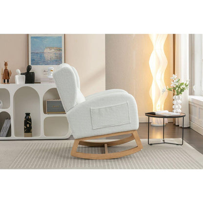 Teddy Fabric Rocking Chair With Packet Wood Legs,Ivory