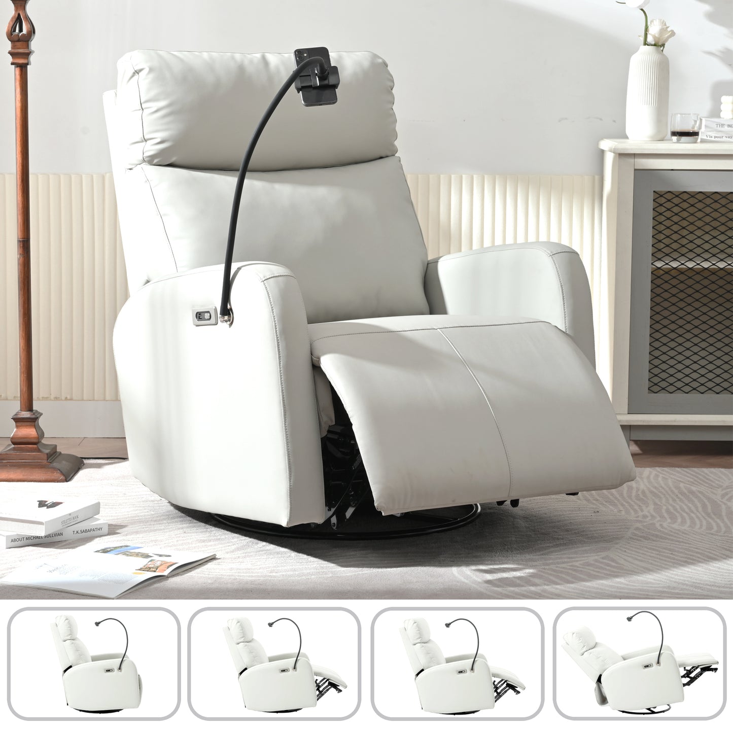 270 Power Swivel Rocker Recliner Chair, Electric Glider Reclining Sofa with USB Ports, Power Swivel Glider, Rocking Chair Nursery Recliners for Living Room Bedroom(Light Gray)