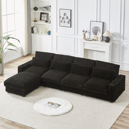 126-inch Corduroy With Cup Holder Super Large L-Shaped Sofa, Movable Footrest, Four Waist Pillows And Four Back Cushion, With USB Port And Type-C Port