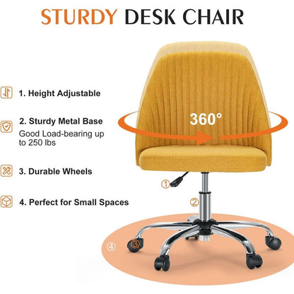 Armless Home Office Desk Chair with Wheels Adjustable Swivel Task Computer Vanity Chair for Small Spaces