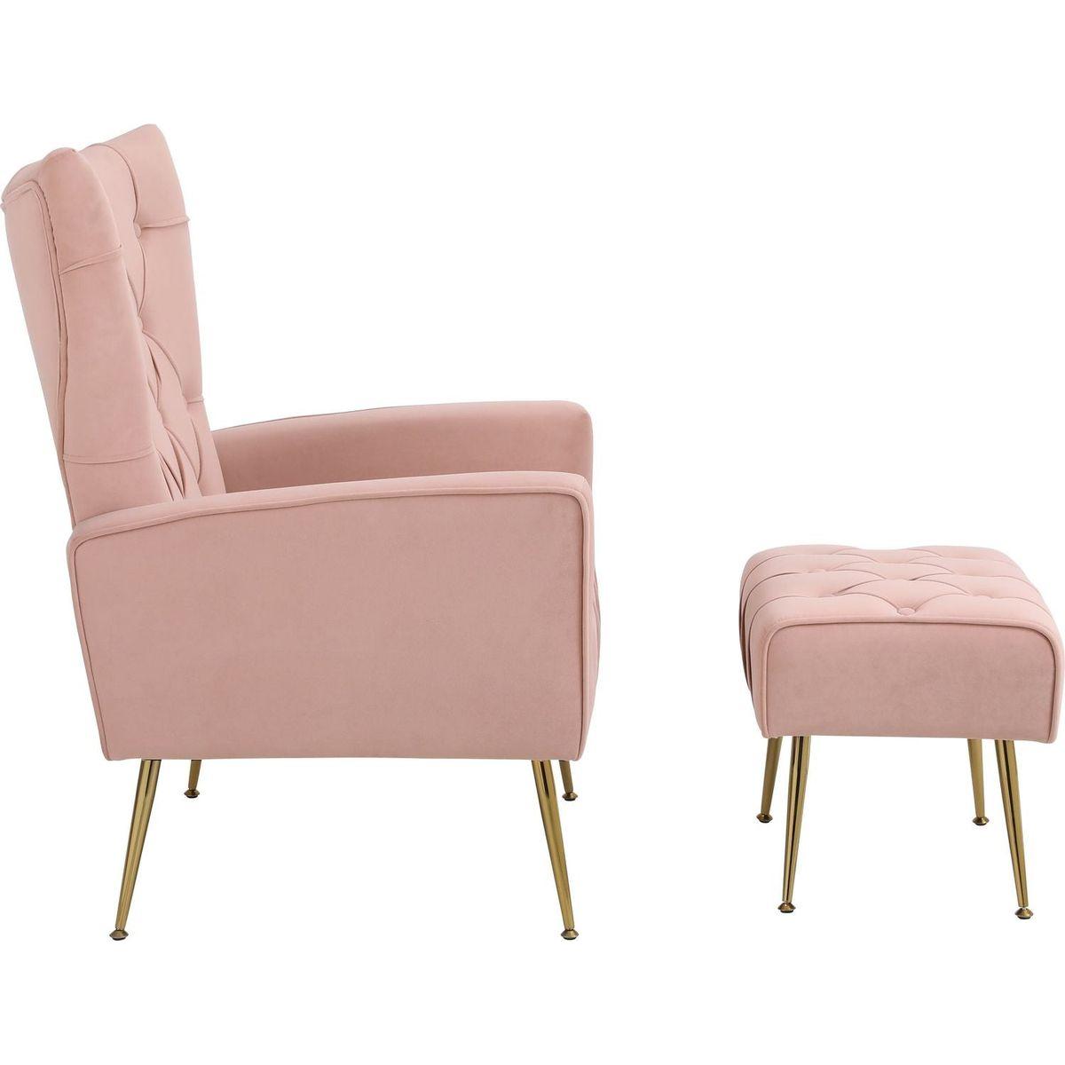 Modern Accent Chair with Ottoman, Comfy Armchair for Living Room, Bedroom, Apartment, Office (Pink)