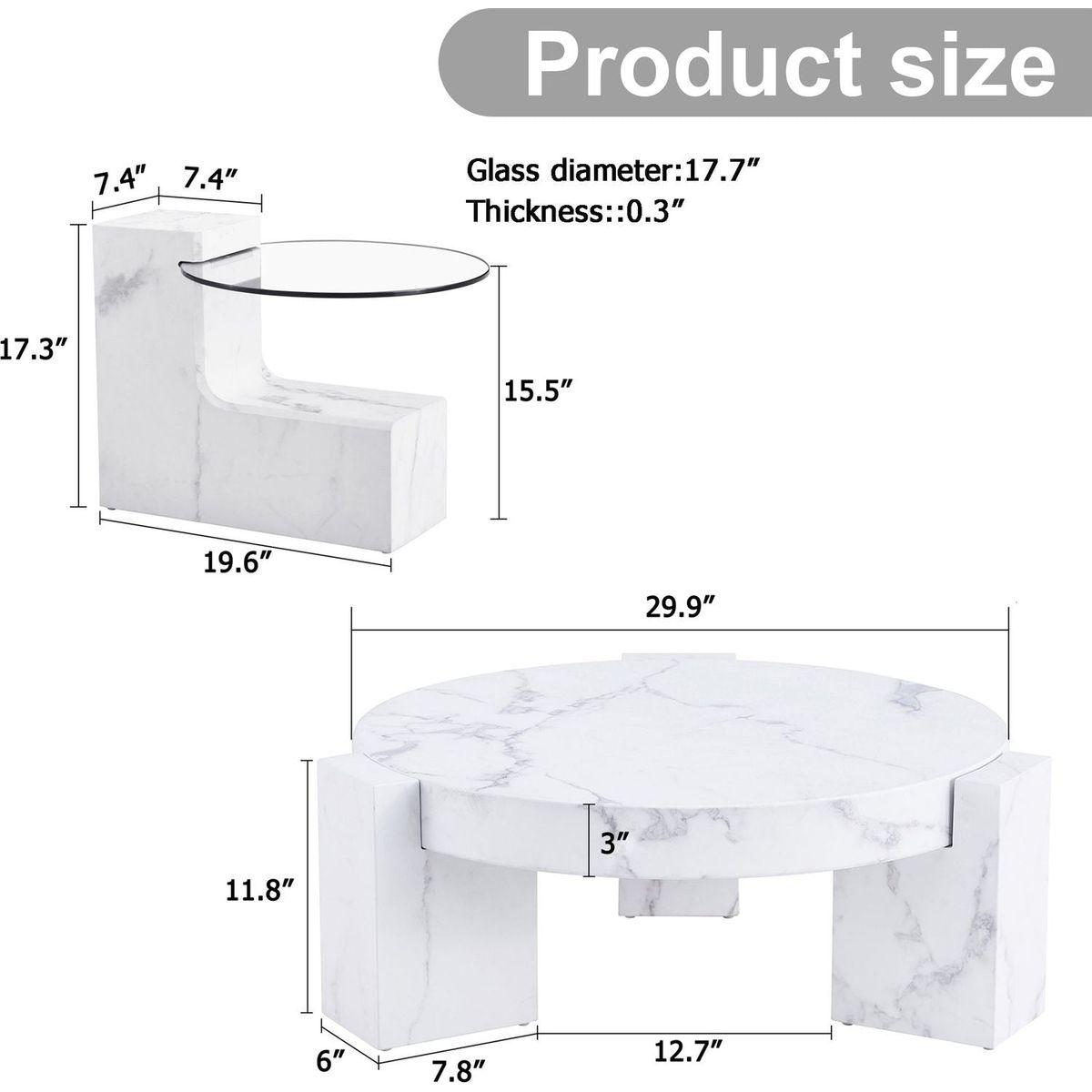 A modern, fashionable, and durable marble textured MDF coffee table with a side table. Match with multiple scenes. Suitable for living room and bedroom.