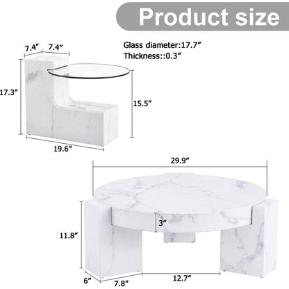 A modern, fashionable, and durable marble textured MDF coffee table with a side table. Match with multiple scenes. Suitable for living room and bedroom.