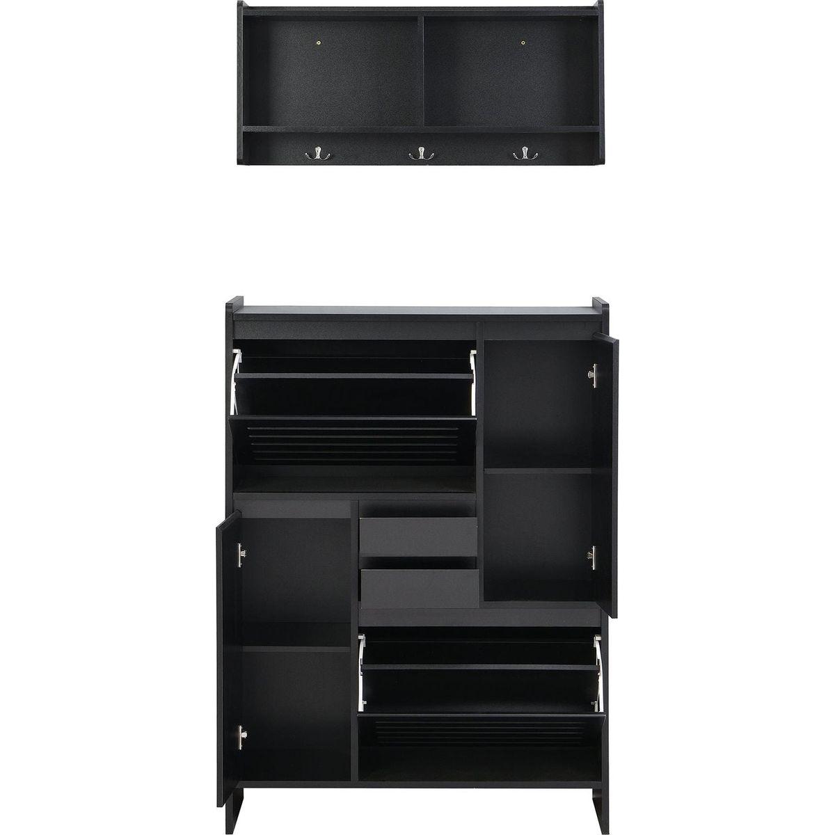 Multi-Functional Shoe Cabinet with Wall Cabinet, Space-saving Design Foyer Cabinet with 2 Flip Drawers, Versatile Side Cabinet for Hallway, Black