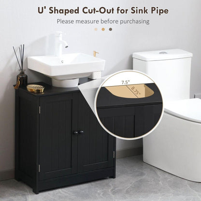 Under Sink Bathroom Cabinet with 2 Doors and Shelf, Pedestal Sink Bathroom Vanity Cabinet, Black