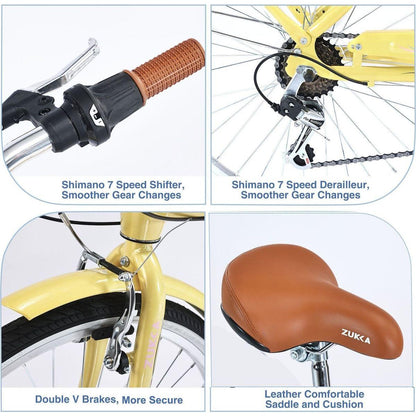 7 Speed, Steel Frame, Multiple Colors 24 Inch Ladies Bicycle