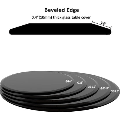 38.6" Inch Round Tempered Glass Table Top Black Glass 2/5" Inch Thick Beveled Polished Edge