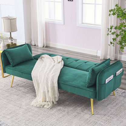 72.5" Convertible Sofa Bed, Adjustable Velvet Sofa Bed - Velvet Folding Lounge Recliner - Reversible Daybed - Ideal for Bedroom with Two Pillows and Center Leg