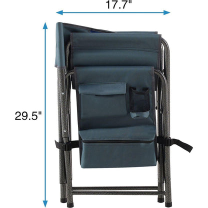 1-piece Padded Folding Outdoor Chair with Storage Pockets,Lightweight Oversized Directors Chair for indoor, Outdoor Camping, Picnics and Fishing,Blue/Grey